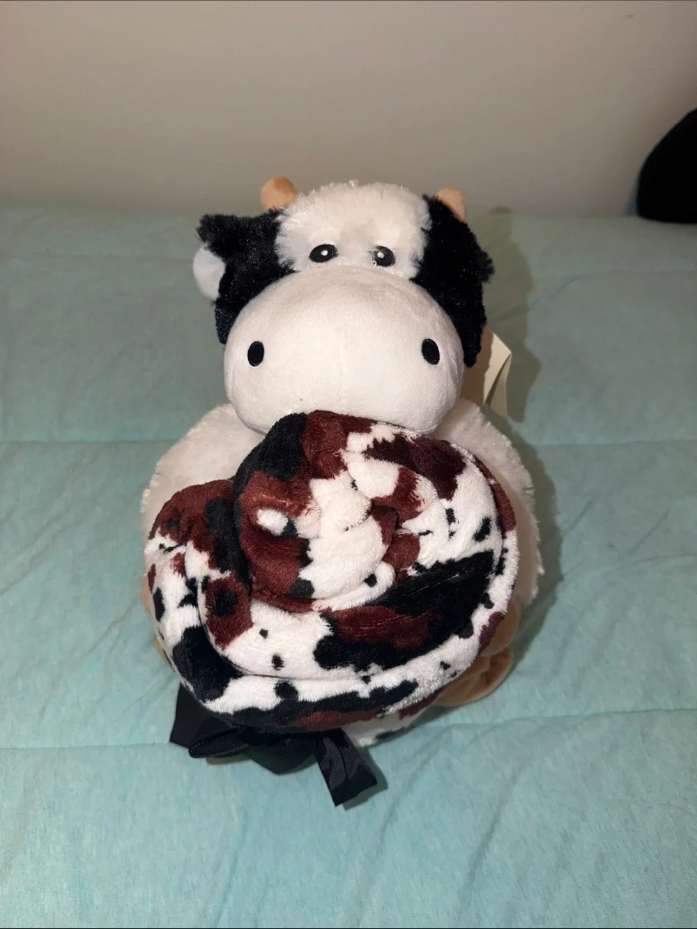 belk Plush Cow Gift Set in White, Black & Brown